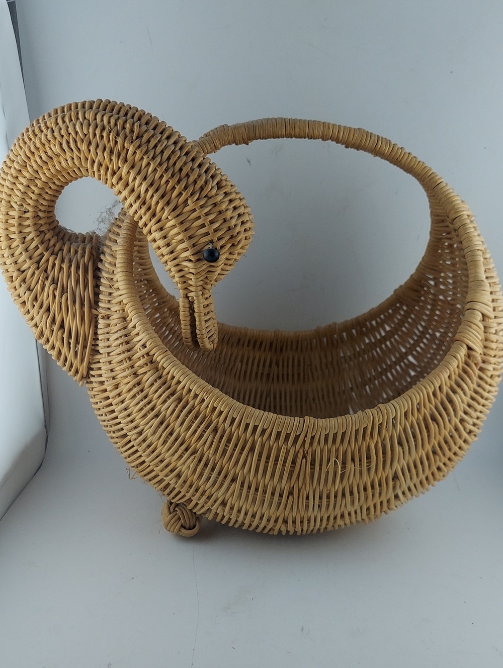 Vintage Natural Rattan Swan Basket - Vintage